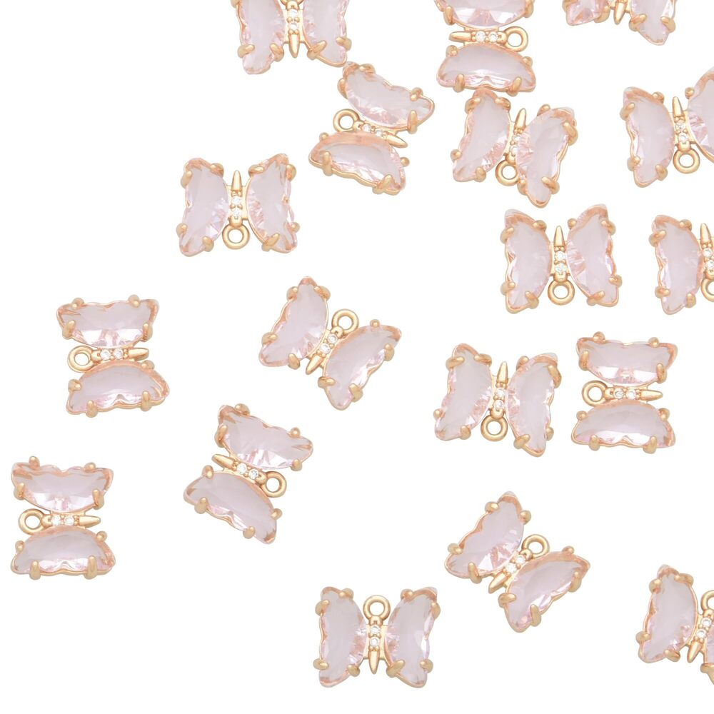 2892 Pack of 20 Butterfly Color Tinted Crystal Charms Bulk Gold Plated
